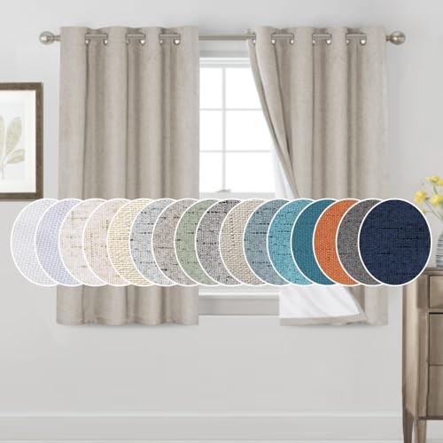 Image of PrinceDeco 100% Blackout Linen Textured Curtains for Bedroom Anti-Rust Grommet Dining Room Drapes Thermal Insulated with White Liner Textured Blackout Curtains 2 Panels Set,52 inch W x 54 inch L,Cobblestone