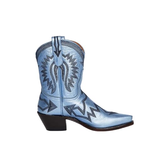 Women Cowboy Ankle Boots With Classic Embroidered Pointy Toe Chunky Heels Pulled Up Women's Fashion Cowboy Boots2