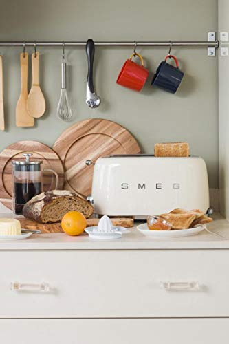 Image of Smeg Toaster, 2 Extra Wide Slot for 4 Slices, Original Italian Brand, Auto Center for Even Browning, Smart Crumb Tray, Multi-Use: Defrost, Reheat & Bagel, 6 Toast Levels, 1500W, TSF02CREU, Cream