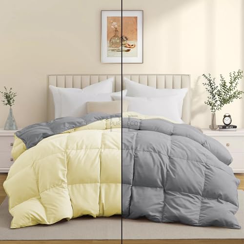 Image of PURE ECO 600 GSM Heavy Winter Blanket for King Size (90 inchX106 inch) - 600 GSM Heavy Winter Comforter /Rajai /Duvet /Blanket Microfiber Super Soft Fluffy for Winter King Size - Ivory /Silver Grey Color
