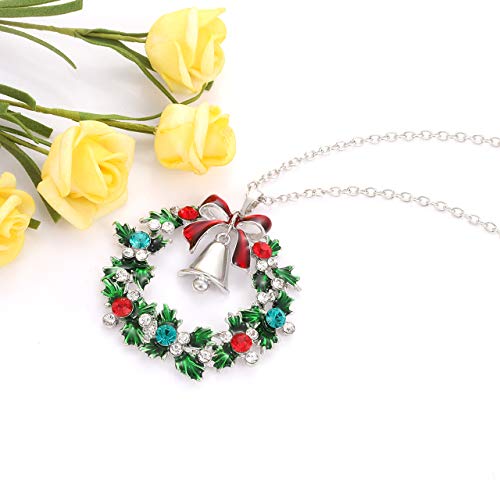 Yahpern Christmas Necklaces For Women Glitzy Rhinestone Xmas Wreath Bell Pendant Necklace Holiday Jewelry Gift (Silver) #TOP4