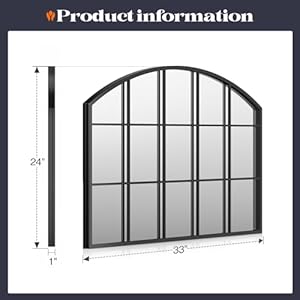 Wide Window Pane Mirror, 33" x 24" Black Arched Mirror for Wall Decor, Grid Wall Mirror Large Decorative Mirror for Living Room Bedroom Farmhouse Fireplace Hallway Entryway Wide Window Pane Mirror 33 x 24 Black Arched Mirror for Wall Decor Grid Wall Mirror Large Decorative Mirror for Living Room Bedroom Farmhouse Fireplace Hallway Entryway