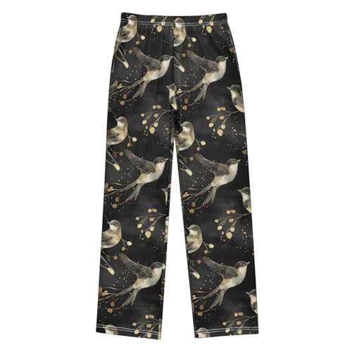 Pajama Pants Golden Black Bird Hummingbird PJ Bottoms Sleepwear Lounge Sleep Pant with Pockets