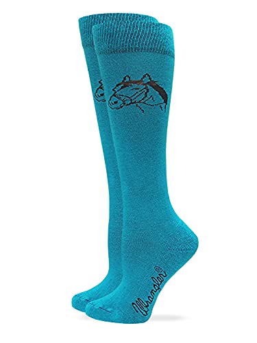 Wrangler Ladies Cushioned Horse Head Knee High Socks, Teal, Med (W 6-9), 1 Pair