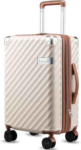 LUGGEX 20-Inch Polycarbonate Spinner Carry-On Suitcase Beige