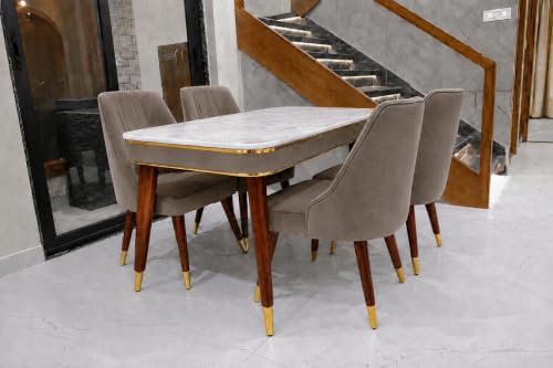 Image of WOODEN SPACE 4 Seater Wooden Dining Table Set | Urban Marble Top Dining Table with Chairs for Dining Room & Kitchen (Modern Frontline Brown) (54 x 36 x 30 inch)