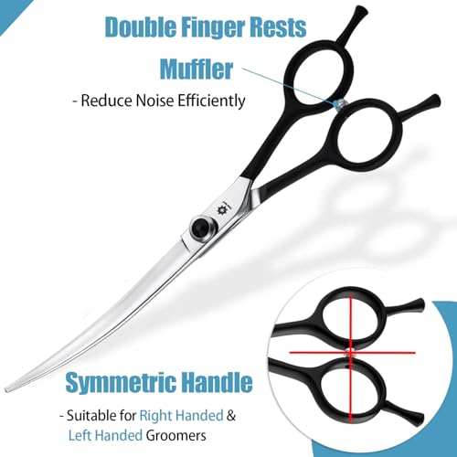 7 Inch Upward Curved Dog Scissors for Grooming Face & Paws - Safety Trimming Scissors for Dog & Cat - Black - Image 4