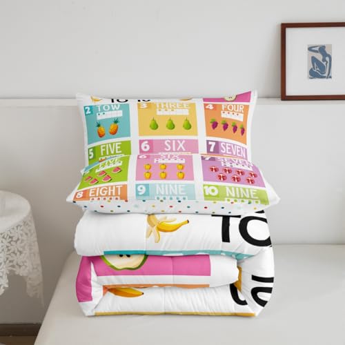 Image of Feelyou Kids Numbers Duvet Insert Full Size, Educational Comforter Set Boys Girls for Fruits Bedding Set Learning Teens Bedroom Decor with 2 Pillow Case