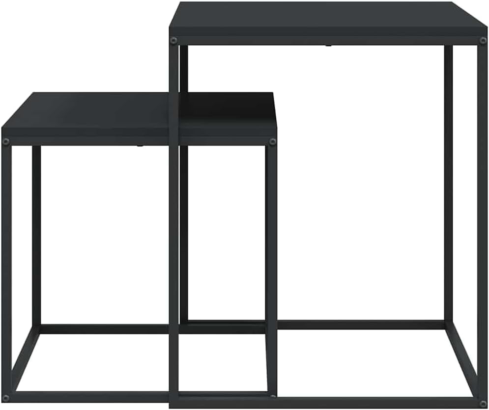 vidaXL Coffee Table Set of 2- Black Engineered Wood and Metal Nest of Tables- Versatile Couch Side Stand for Living Room and Hallway