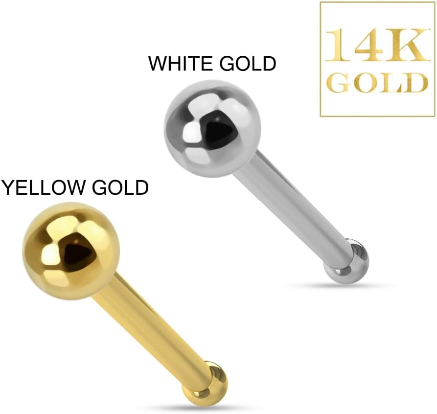 14K Solid Gold Plain Ball Top 22 Gauge Ball End Nose Stud- Tiny Nose Ring- Gold Nose Piercing Body Jewelry