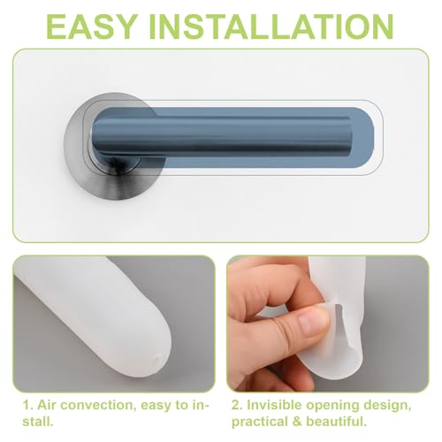 UFURMATE Door Handle Covers 4Pcs Transparent White Silicone Door Handle Glove Covers Door Knob Covers Anti-Slip Door Lever Protectors with Anti-Collision Adhesive Strip for Flat Square Door Levers by UFURMATE - Image 6
