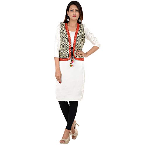 Image of Craft Trade Women's Cotton Embroidered Kutchi Jacket with Tassels Sleeveless Mirror Work