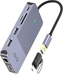 USB Station d'accueil GIQ USB C HUB USB 3.0 à double HDMI VGA Adaptateur triple affichage USB C Ordinateur portable de station d'accueil double moniteur HDMI Splitter Extender Compatible avec MacBook M1 M2 M3 M4 USB Dock-Grey