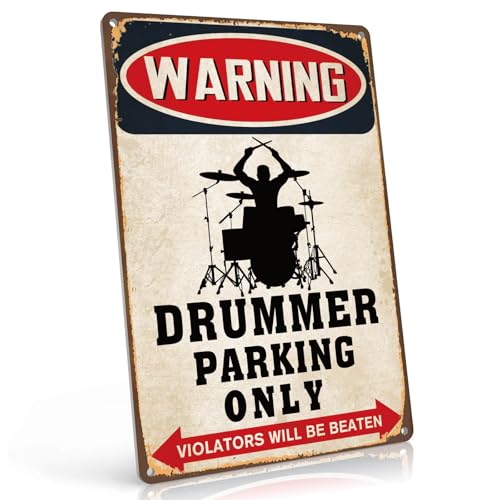 PAIION Drummer Parking Only Sign Vintage Metal Wall Decor for Garage & Man Cave, Drummer...