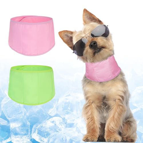 BEAUTYZOO Dog Cooling Bandana for Small Dogs, Instant Chill Out Ice Scarf Pet Bandanas, 2 Pack Adjustable Neck Wrap Cooler,Heat Relief Prevent Sunstroke for Summer Outdoor Camping Training,Pink Green