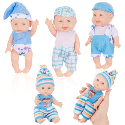 Halloscume Mini Baby Dolls 7 Inch Vinyl Lifelike Reborn, 4 Pcs, Happy