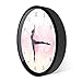 Timethink Ballet Girl Princess Pink Metal Frame Wall Clock, Quiet Sweep Quartz Baby Girl Dancing Black Aluminum Frame Wall Clock with Ballerina Moving Leg for Living Room Girl Bedroom Dance room Decor