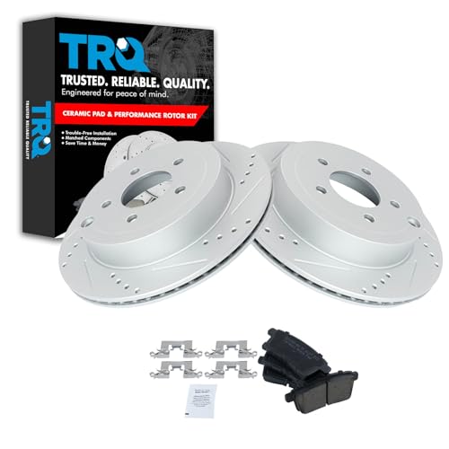 Image of TRQ Performance Rear Brake Pad and Rotor Set Ceramic G Coated Drilled | For 2007-2010 Ford Edge 2007-2010 Lincoln MKX