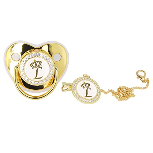 Image of Golden Pacifier, Personalized Bling Pacifier with Pacifier Clips and Anti-Dust Cover for Newborn Birthday Photography(Letter L)