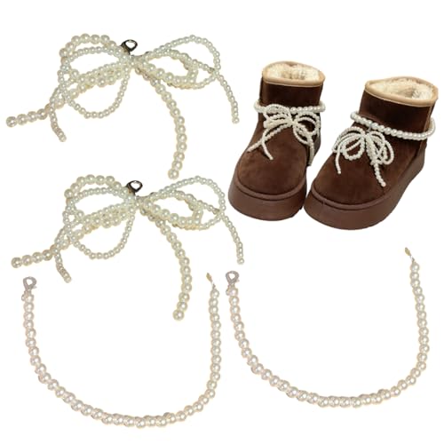 4 dijes de cadena de perlas para botas de nieve, lazos de perlas, elegantes dijes para botas de mujer, clips desmontables para zapatos, decoración de boda de invierno, color blanco
