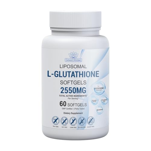 Liposomal Glutathione Supplement High-Potency Antioxidant L-Glutathione Supplement Collagen Resveratrol Hyaluronic Acid Supports Skin Health & Overall Wellness 2550mg Active Ingredients 60 Softgels