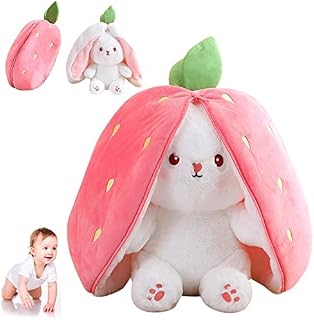 LYINUR Rabbit Muppet Toys, New Strawberry Bunny Plush Toys, Reversible Cuddle Bunny Toy for Kids, Strawberry Plush Cute Bunny Plushie for Girls Boys Children's Day Gifts Easter Bag Fillers (25cm)