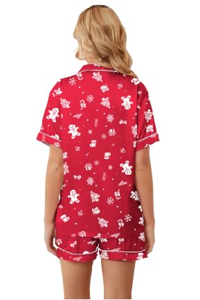 Image of Umeyda Women & Girls Pajamas Set, 2 Piece PJS Satin Silk Sleepwear Button-Down Top with Shorts for Mom Kids Gifts