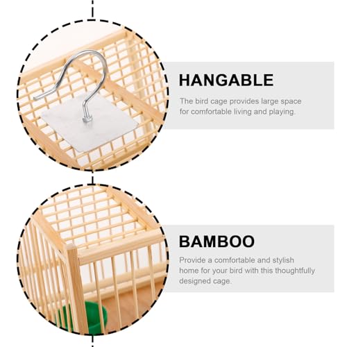 Jaula de bambú resistente SHINEOFI para loros pequeños con gancho de colgar 4