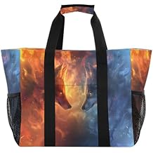 ALAZA Wolf Starry Sky Space Large Reusable Grocery Bag Heavy Duty Reusable Shopping Bag with Reinforced Bottom Handles Foldable Bag