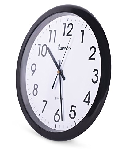 Impecca WCW12M1 12'' Non Ticking Sweep Movement Wall Clock, Black