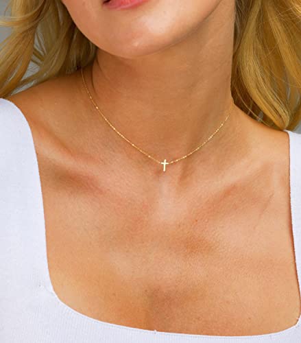 Cross Necklace for Women，Dainty Gold Necklace 14k Gold Plated Small Cross Pendant Necklace Simple Gold Cross Necklaces for Women Cute Gold Cross Choker Necklaces Trendy Gold Jewelry Gifts4