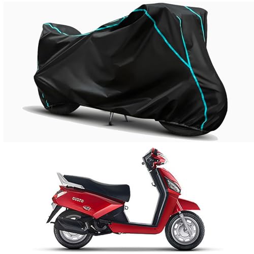 Image of Waterproof Bike Body Cover Compatible for | Mahindra Gusto | Taffeta Fabric, Sky Piping Design, Bottom Elastic Fit | Dustproof, Sun UV & Rain Protection for All Weather.