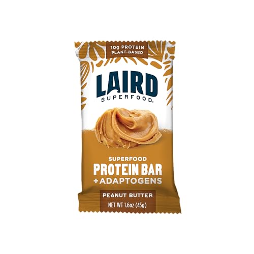 Laird Superfood Functional Protein Bars Protein Bar but Better with Real Ingredients Functional Mushrooms 10g Plant-Based Protein 6g Fiber - Non-GMO - Peanut Butter 10 Count (Pack of 1)