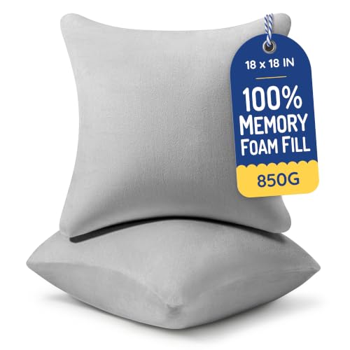 Image of AM AEROMAX 18x18 Memory Foam Throw Pillow Inserts, 2 Pack, Square, Gray