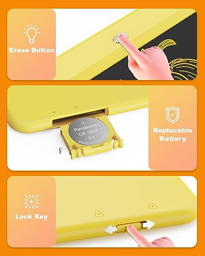 Image of Bravokids LCD Writing Tablet for 3-8 Year Old Girls and Boys - 10 Inch Electronic Doodle Board Drawing Pad, Educational Birthday Gift for Kids and Toddlers (Yellow)