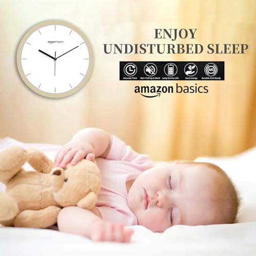 Image of Amazon Basics Modern Analog Wall Clock | Brass Finish | Durable & Lightweight Construction | 30 cm x 30 cm (Gold Tone)