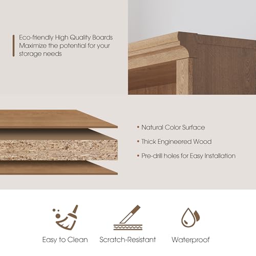 70 in Tall Bookcase, White Bookshelf Open Storage 5-Tier Shelves, 33 inch Wide Floor Standing Indoor Furniture, Book Cases for Home School Library Office Bedroom Kids, Oak 5 Tiers - Image 5