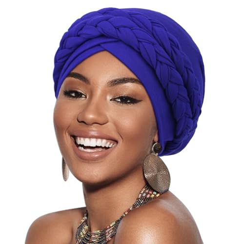 Image of DRESHOW African Women Turban Caps Beanie Twist Headscarf Pre-Tied Double Twisted Braid Hair Cover Wrap Hat Chemo Cancer Cap