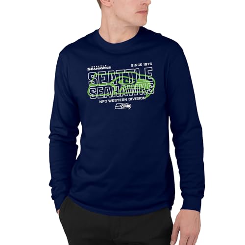 Junk Food NFL - Unisex Adult Long Sleeve Fan Tee - Seattle Seahawks Modern Outline - Officially Licensed - Navy - XL