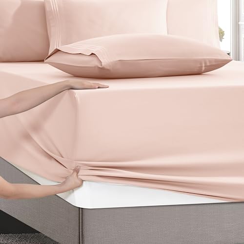 Image of Mocassi Luxury 6-Piece Sheet Set, Ultra Soft 1800 Premium Hotel Quality Microfiber Sheet Set, Fits Mattresses Up to 18 to 24 Inches Extra Deep Pocket - Breathable and Secure Fit, Queen, Blush