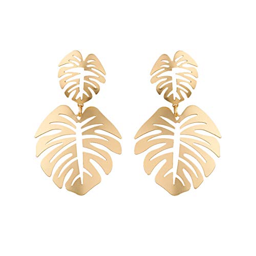 Gold Green Palm Leaf Dangle Earrings Tropical Monstera Leaves Eardrop for Women Bohemia Jewelry