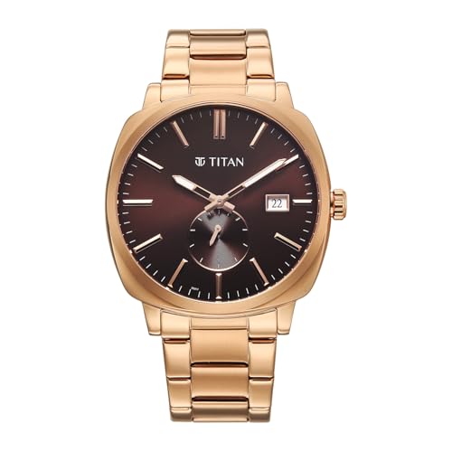 Image of Titan Classique Suave 2.0 Analog with Brown Dial Rose Gold Stainless Steel Strap Watch for Men - 90189WM01