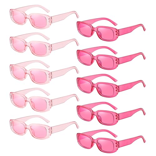 Geopty 10 Pack Hotpink Pink Rectangle Sunglasses for Women Bulk Cool Party Glasses Bachelorette Favors
