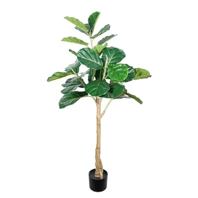 Faux Fiddle Leaf Fig Tree, 4ft Artificial Tree in Plastic Pot, 47.24 inch Fake Ficus Lyrata Plants for Indoor Entryway Decor Home Office Gift