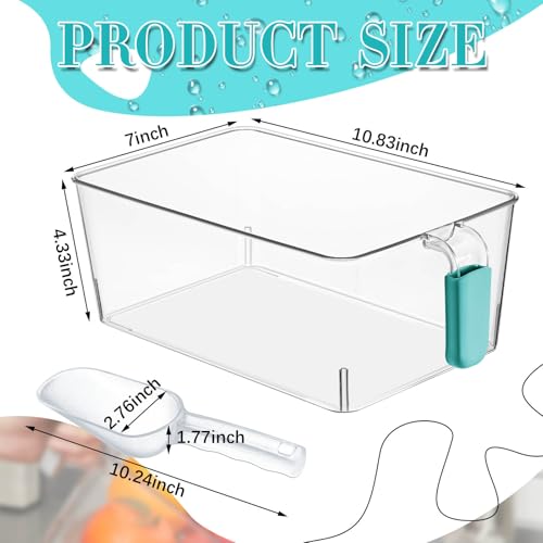 Image of Havawish Ice Storage Bin and Flexible Scoop Set Plastic Freezer Bin with Pull out Handle Storage Bucket Clear for Container with Scoop(Blue,10.83 x 7 x 4.33 in,Classic)