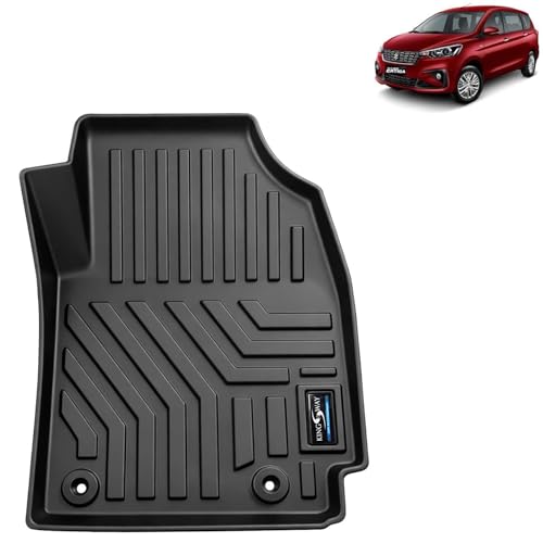 Image of KINGSWAY Accessories Custom-Fit TPE 5D Car Floor Mats Only Compatible with Maruti Suzuki Ertiga | Year 2022 to 2025 | Set of 4 Pcs | All Weather Anti Slip Foot Mat | Black | 2 Years Warranty