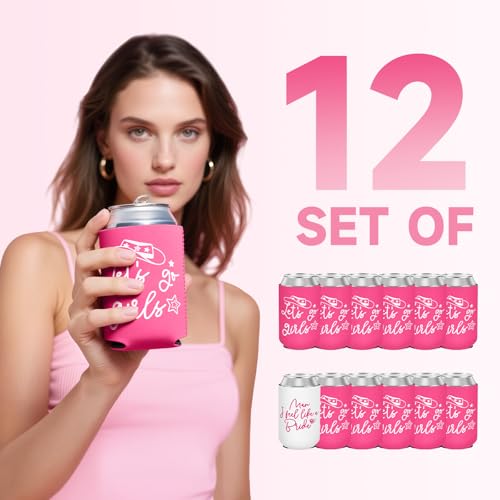 Image of 12 Pack Bachelorette Party Can Cooler Sleeves Bridal Shower Party Supplies Favors Decors, Bride Neoprene Insulated Can Sleeves for Bridesmaid Gifts (2026, 12 oz Standard, Pink)