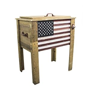 Wooden Patio Beverage Cooler for Porch, Deck or Patio – American Flag Design – 57 Qt – Backyard Expressions