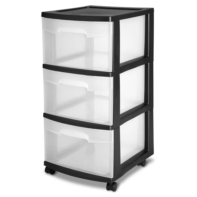 Image of QEEBEE 3 Drawer Plastic Cart, Black with Clear Drawers, Adult（2-8 Days Delivery）