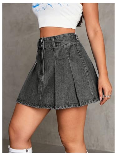 Milumia Women's Pleated Denim Skirt Trendy High Waisted Mini Jean Skater Skirts3
